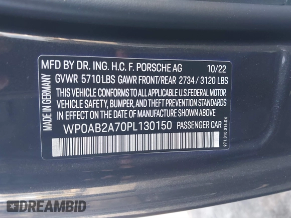 2023 Porsche Panamera S с VIN WP0AB2A70PL130150, выставлен на аукционе IAAI как лот 40179930 с пробегом 5 772 миль миль и . История ставок и продаж доступна на DreamBid. Изображение 9.