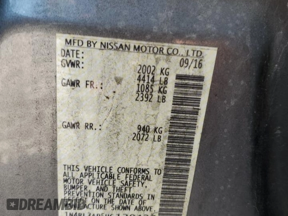 2017 Nissan Altima SL with VIN 1N4BL3AP5HC120437, listed as a Copart auction lot 40828484 with 115,948 mi miles and Salvage title. Bid and sale history available at DreamBid. Image 13.