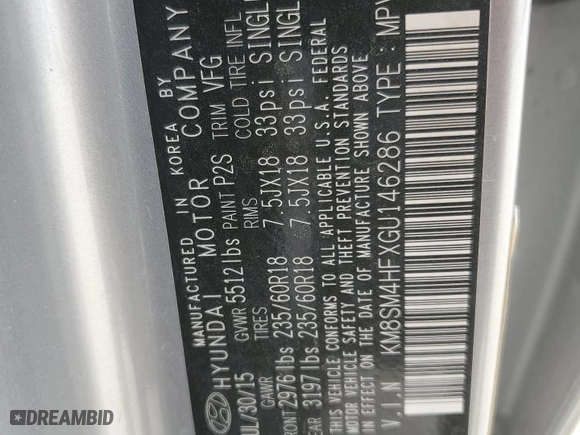 2016 Hyundai Santa Fe SE with VIN KM8SM4HFXGU146286, listed as a Copart auction lot 49131265 with 105,997 mi miles and Salvage Title. Bid and sale history available at carsss.com. Image 13.