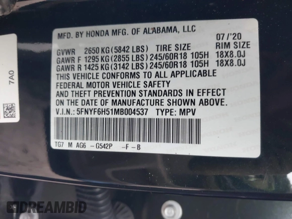 2021 Honda Pilot EX-L with VIN 5FNYF6H51MB004537, listed as a IAAI auction lot 41227409 with 1 mi miles. Bid and sale history available at carsss.com. Image 9.