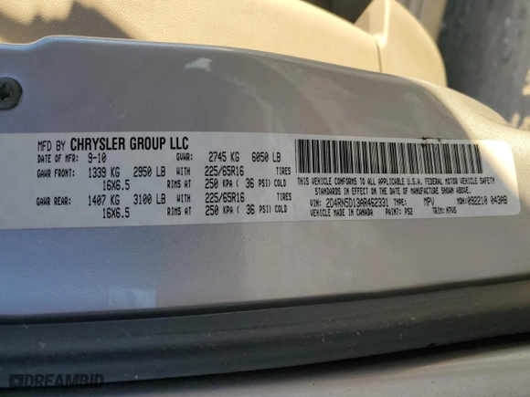 2010 Dodge Grand Caravan SXT with VIN 2D4RN5D13AR462331, listed as a Copart auction lot 78820794 with 496,239 mi miles and Clean Title. Bid and sale history available at carsss.com. Image 13.