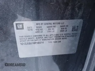 2017 Chevrolet Malibu Hybrid with VIN 1G1ZJ5SU1HF149214, listed as a Copart auction lot 45544605 with 114,824 mi miles and Salvage Title. Bid and sale history available at DreamBid. Image 12.