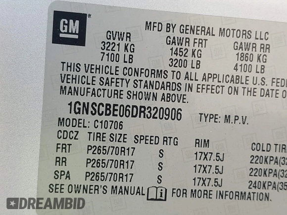 2013 Chevrolet Tahoe LT with VIN 1GNSCBE06DR320906, listed as a IAAI auction lot 42505492 with 161,162 mi miles and . Bid and sale history available at DreamBid. Image 9.