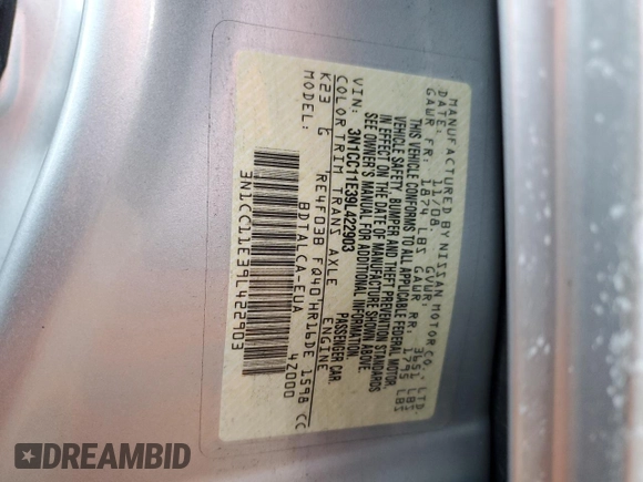 2009 Nissan Versa 1.6 with VIN 3N1CC11E39L422903, listed as a Copart auction lot 86427444 with 90,519 mi miles and Salvage Title. Bid and sale history available at carsss.com. Image 12.