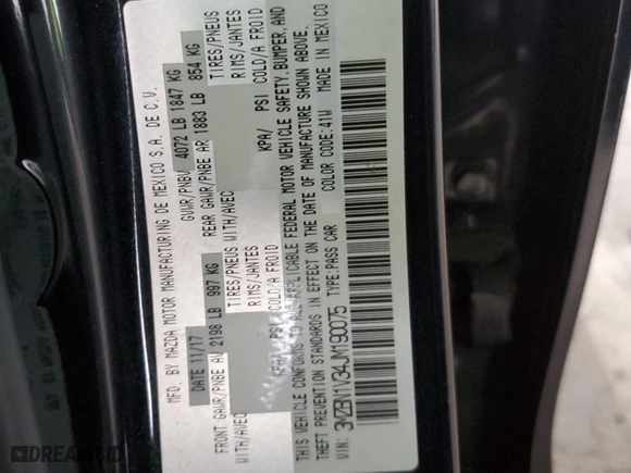 2018 Mazda Mazda3 4-Door Touring with VIN 3MZBN1V34JM190075, listed as a Copart auction lot 48188545 with 55,945 mi miles and Salvage Title. Bid and sale history available at carsss.com. Image 14.
