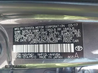 2017 Toyota Prius One with VIN JTDKDTB37H1596039, listed as a IAAI auction lot 41868009 with 124,585 mi miles and . Bid and sale history available at DreamBid. Image 9.
