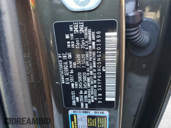2022 Kia Telluride S with VIN 5XYP6DHC5NG201896, listed as a Copart auction lot 44646785 with 66,918 mi miles and Salvage Title. Bid and sale history available at DreamBid. Image 14.