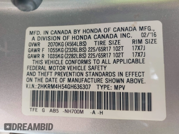 2016 Honda CR-V EX z VIN 2HKRM4H54GH636307, wystawiony jako IAAI lot #42249155 z przebiegiem 182 349 mil mil oraz . Historia ofert i sprzedaży dostępna na DreamBid. Obrazek 9.