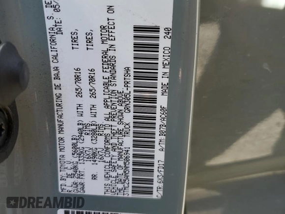 2022 Toyota Tacoma SR z VIN 3TMCZ5AN5NM506941, wystawiony jako Copart lot #52349755 z przebiegiem 46 013 mil mil oraz Szkoda całkowita • Salvage title. Historia ofert i sprzedaży dostępna na DreamBid. Obrazek 14.
