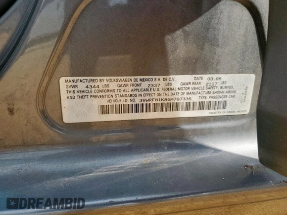 2006 Volkswagen Jetta 2.5L with VIN 3VWRF81K86M787335, listed as a Copart auction lot 64743315 with 167,886 mi miles and Salvage title. Bid and sale history available at DreamBid. Image 12.