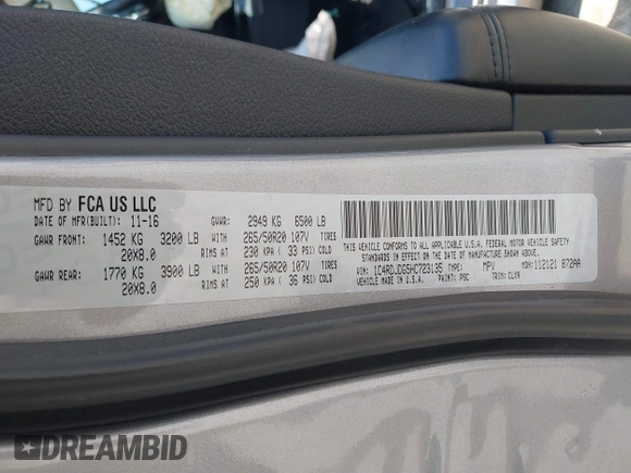 2017 Dodge Durango GT with VIN 1C4RDJDG5HC723135, listed as a IAAI auction lot 42479646 with 157,430 mi miles and . Bid and sale history available at DreamBid. Image 9.
