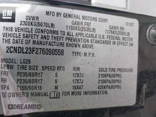 2007 Chevrolet Equinox LS with VIN 2CNDL23F276090558, listed as a IAAI auction lot 41532888 with 222,296 mi miles. Bid and sale history available at carsss.com. Image 9.
