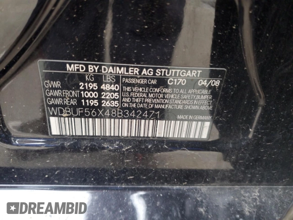 2008 Mercedes-Benz E 350 Luxury with VIN WDBUF56X48B342471, listed as a Copart auction lot 51074405 with 139,093 mi miles and Non Repairable. Bid and sale history available at DreamBid. Image 12.