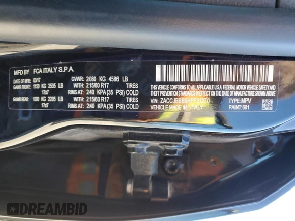 2017 Jeep Renegade Latitude with VIN ZACCJBBB5HPF31270, listed as a Copart auction lot 47350685 with 105,569 mi miles and Salvage Title. Bid and sale history available at carsss.com. Image 16.