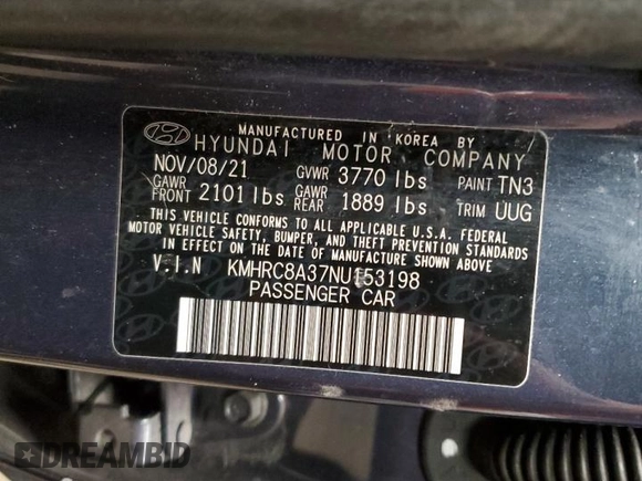 2022 Hyundai Venue Limited z VIN KMHRC8A37NU153198, wystawiony jako Copart lot #42624385 z przebiegiem 33 185 mil mil oraz Szkoda całkowita • Salvage title. Historia ofert i sprzedaży dostępna na DreamBid. Obrazek 15.