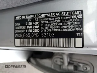 2000 Mercedes-Benz E-Class with VIN WDBJF65J8YB153103, listed as a Copart auction lot 80986234 with 144,205 mi miles and Salvage Title. Bid and sale history available at carsss.com. Image 12.