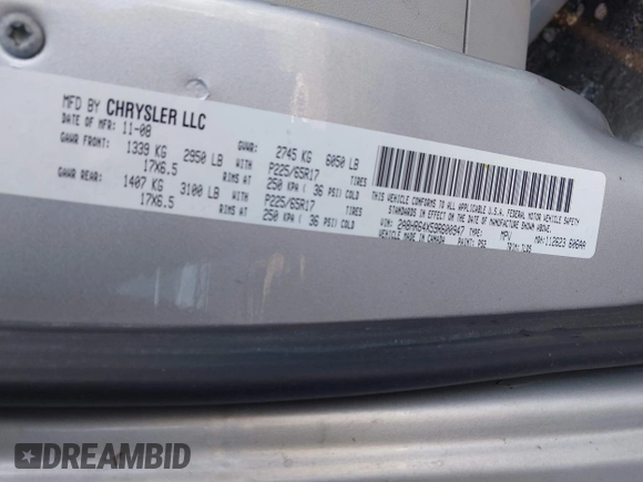 2009 Chrysler Town & Country Limited with VIN 2A8HR64X59R600947, listed as a IAAI auction lot 41385494 with 256,709 mi miles. Bid and sale history available at carsss.com. Image 9.