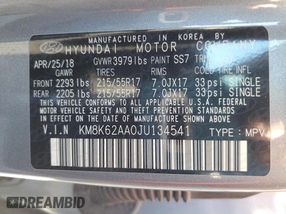 2018 Hyundai Kona SEL with VIN KM8K62AA0JU134541, listed as a Copart auction lot 65311232 with 28,093 mi miles. Bid and sale history available at carsss.com. Image 10.