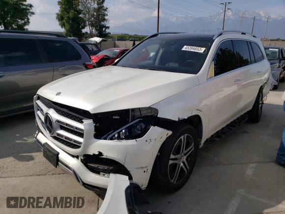 2020 Mercedes-Benz GLS with VIN 4JGFF5KE4LA108565, listed as a Copart auction lot 45394653 with 21,096 mi miles. Bid and sale history available at carsss.com. Image 1.
