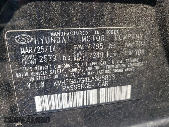 2014 Hyundai Azera с VIN KMHFG4JG4EA385813, выставлен на аукционе Copart как лот 54868975 с пробегом 177 059 миль миль и Списание • Salvage title. История ставок и продаж доступна на DreamBid. Изображение 12.