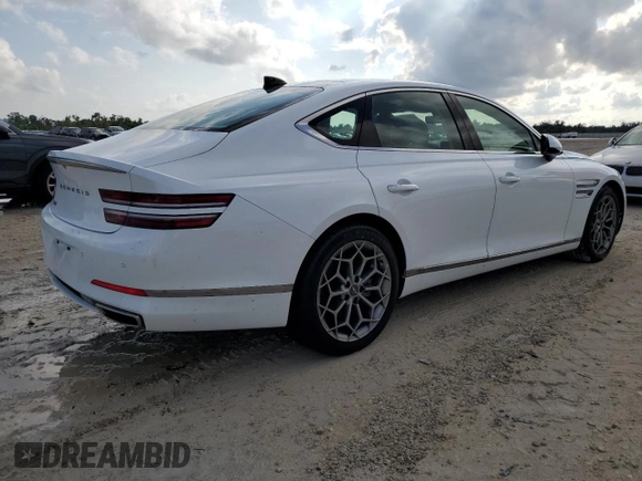 2023 Genesis G80 2.5T with VIN KMTGB4SC8PU146268, listed as a Copart auction lot 73759644 with 6,070 mi miles and Salvage Title. Bid and sale history available at carsss.com. Image 3.