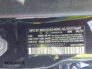 2022 Mercedes-Benz A 220 with VIN W1K3G4FB4NJ333267, listed as a IAAI auction lot 41327845 with Not Provided miles and . Bid and sale history available at DreamBid. Image 9.