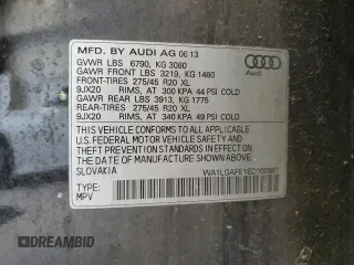 2014 Audi Q7 Premium Plus with VIN WA1LGAFE1ED000987, listed as a Copart auction lot 61852995 with 174,768 mi miles and Non repairable. Bid and sale history available at DreamBid. Image 13.
