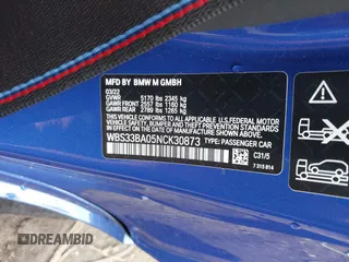 2022 BMW M4 Competition xDrive с VIN WBS33BA05NCK30873, выставлен на аукционе IAAI как лот 41983074 с пробегом 31 969 миль миль и . История ставок и продаж доступна на DreamBid. Изображение 9.