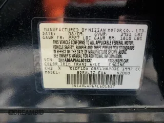 2010 Nissan Sentra S with VIN 3N1AB6AP6AL601837, listed as a Copart auction lot 62830345 with 220,857 mi miles and Salvage title. Bid and sale history available at DreamBid. Image 13.