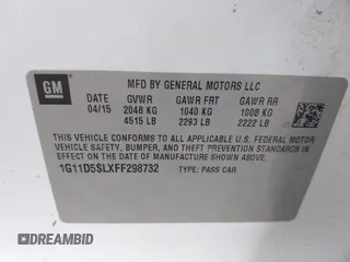 2015 Chevrolet Malibu LT with VIN 1G11D5SLXFF298732, listed as a IAAI auction lot 42060172 with 183,219 mi miles and . Bid and sale history available at DreamBid. Image 9.