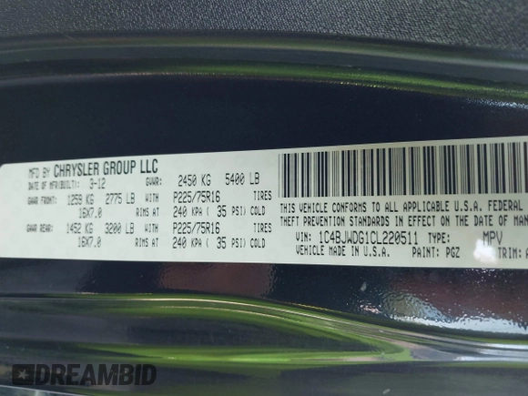 2012 Jeep Wrangler Unlimited Sport z VIN 1C4BJWDG1CL220511, wystawiony jako IAAI lot #42227037 z przebiegiem 157 914 mil mil oraz . Historia ofert i sprzedaży dostępna na DreamBid. Obrazek 9.