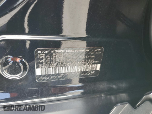 2020 Mitsubishi Eclipse Cross ES with VIN JA4AT3AA5LZ017276, listed as a Copart auction lot 55982335 with 76,035 mi miles and Non repairable. Bid and sale history available at DreamBid. Image 13.