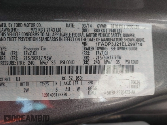 2014 Ford Focus Titanium with VIN 1FADP3J21EL299718, listed as a IAAI auction lot 41788080 with 91,748 mi miles. Bid and sale history available at carsss.com. Image 9.