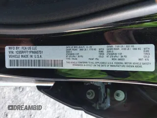 2023 Ram 1500 Big Horn with VIN 1C6SRFFT1PN660751, listed as a IAAI auction lot 41692496 with 30,215 mi miles and . Bid and sale history available at DreamBid. Image 9.