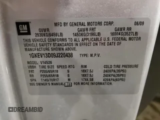 2009 GMC Acadia SLE1 with VIN 1GKEV13D09J220438, listed as a Copart auction lot 45990105 with 142,411 mi miles and Salvage Title. Bid and sale history available at carsss.com. Image 13.
