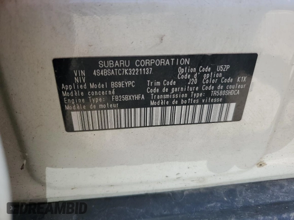 2019 Subaru Outback Touring with VIN 4S4BSATC7K3221137, listed as a Copart auction lot 66643915 with 173,317 mi miles and Salvage title. Bid and sale history available at DreamBid. Image 13.