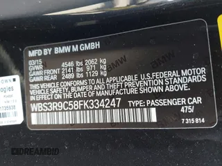 2015 BMW M4 with VIN WBS3R9C58FK334247, listed as a IAAI auction lot 41940211 with 125,881 mi miles. Bid and sale history available at carsss.com. Image 9.