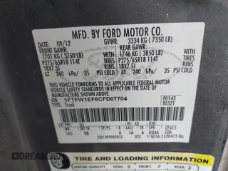 2012 Ford F-150 XL with VIN 1FTFW1EF6CFD07704, listed as a IAAI auction lot 41922204 with 113,224 mi miles. Bid and sale history available at carsss.com. Image 9.