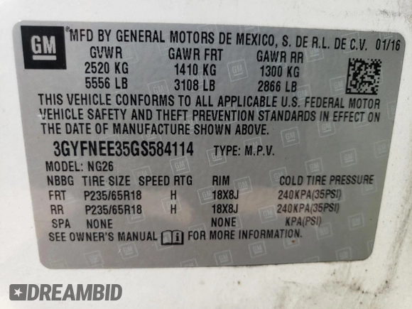 2016 Cadillac SRX Luxury Collection with VIN 3GYFNEE35GS584114, listed as a Copart auction lot 67962734 with 133,461 mi miles and Non Repairable. Bid and sale history available at carsss.com. Image 14.
