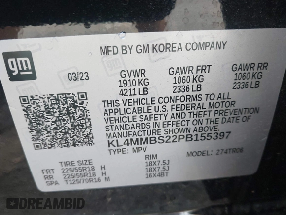 2023 Buick Encore GX Preferred with VIN KL4MMBS22PB155397, listed as a IAAI auction lot 42426356 with 9,776 mi miles and . Bid and sale history available at DreamBid. Image 9.