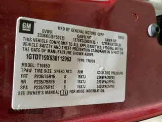 2003 GMC Sonoma SLS with VIN 1GTDT19X938112963, listed as a Copart auction lot 82836224 with 94,490 mi miles and Salvage Title. Bid and sale history available at carsss.com. Image 12.