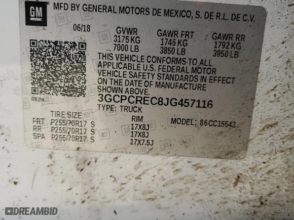 2018 Chevrolet Silverado 1500 LT with VIN 3GCPCREC8JG457116, listed as a Copart auction lot 45709975 with 123,061 mi miles and Salvage Title. Bid and sale history available at carsss.com. Image 14.