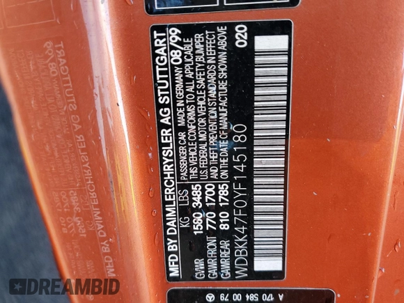 2000 Mercedes-Benz SLK 230 Kompressor с VIN WDBKK47F0YF145180, выставлен на аукционе Copart как лот 86648924 с пробегом 130 460 миль миль и Списание • Salvage title. История ставок и продаж доступна на DreamBid. Изображение 12.
