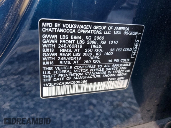 2021 Volkswagen Atlas SE z VIN 1V2LP2CA3MC505266, wystawiony jako Copart lot #81226794 z przebiegiem 88 160 mil mil oraz Szkoda całkowita • Salvage title. Historia ofert i sprzedaży dostępna na DreamBid. Obrazek 13.