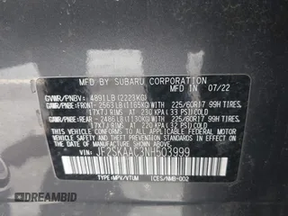 2022 Subaru Forester with VIN JF2SKAAC3NH503999, listed as a IAAI auction lot 42373622 with 18,430 mi miles and . Bid and sale history available at DreamBid. Image 9.