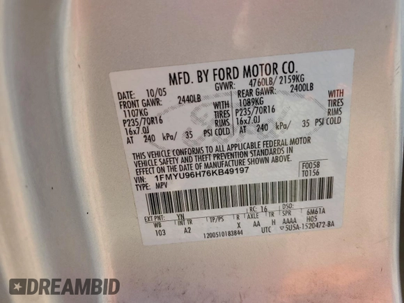 2006 Ford Escape Hybrid с VIN 1FMYU96H76KB49197, выставлен на аукционе Copart как лот 60895845 с пробегом 192 726 миль миль и Чистый • Clean title. История ставок и продаж доступна на DreamBid. Изображение 12.