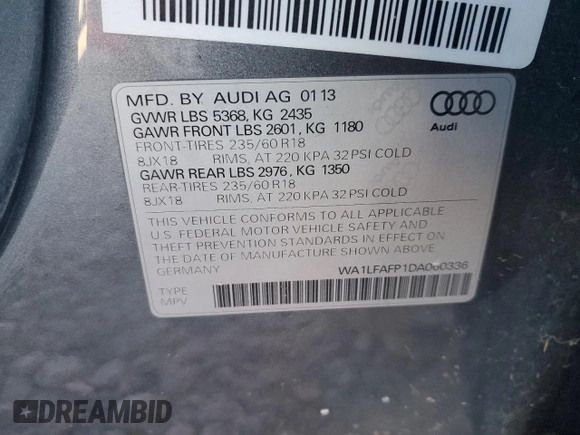 2013 Audi Q5 Premium Plus with VIN WA1LFAFP1DA060336, listed as a Copart auction lot 49486715 with 137,324 mi miles and Clean title. Bid and sale history available at DreamBid. Image 13.