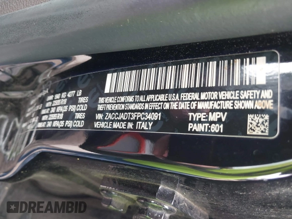 2015 Jeep Renegade Limited with VIN ZACCJADT3FPC34091, listed as a IAAI auction lot 42182599 with 100,610 mi miles and . Bid and sale history available at DreamBid. Image 9.