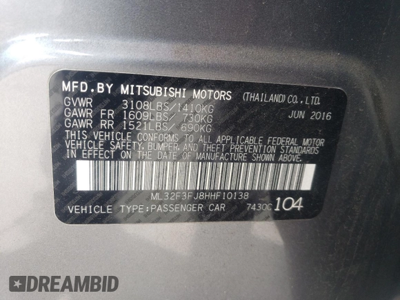 2017 Mitsubishi Mirage ES z VIN ML32F3FJ8HHF10138, wystawiony jako Copart lot #54552515 z przebiegiem 47 796 mil mil oraz Szkody całkowita. Historia ofert i sprzedaży dostępna na DreamBid. Obrazek 12.