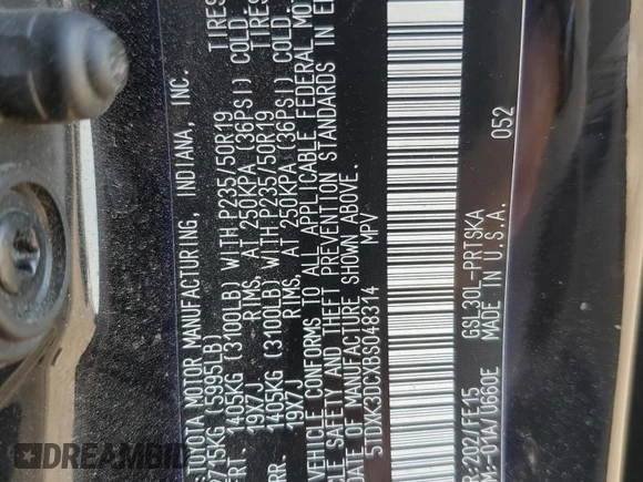 2011 Toyota Sienna SE with VIN 5TDXK3DCXBS048314, listed as a Copart auction lot 55989415 with 200,841 mi miles and Salvage title. Bid and sale history available at DreamBid. Image 13.